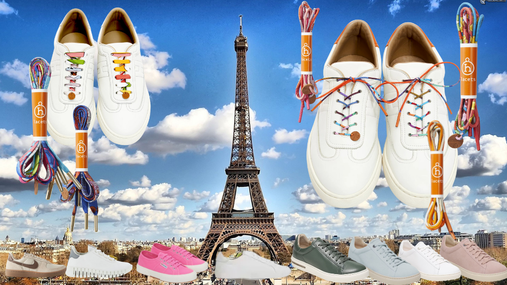 Hermes shoelaces tennis shoes Paris Eiffel Tower in background