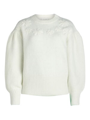 Embroidered Flower Sweater with Puff Sleeve