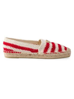 Prada red crochet loafers