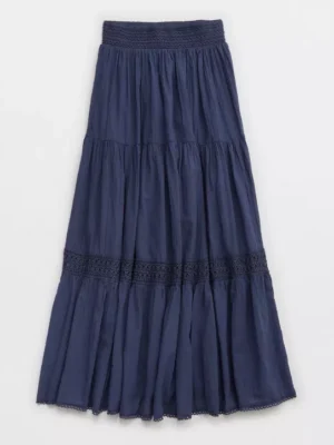 Navy maxi skirt w/crochet inset