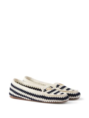 Prada navy crochet loafers