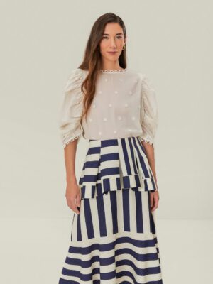 so chic - the peplum and pieced stripe directions! you could style this for all four seasons