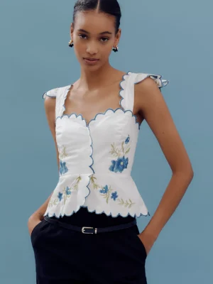Ruffle-Strap Scallop Peplum Top