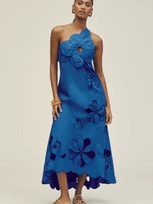One-Shoulder Cutwork Dress