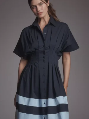 Tobie Button-Front Pleated Shirt Dress