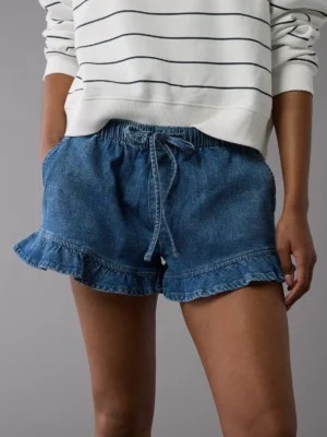 Ruffle Stretch Denim Shorts