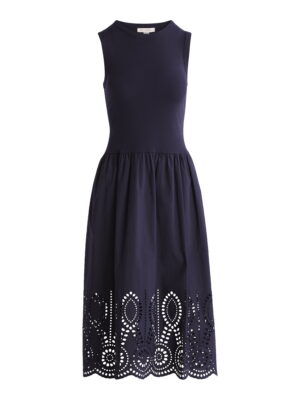 Mixed Material (tshirt knit top + poplin skirt) eyelet dress