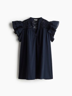 FLUTTER-SLEEVE DRESS WITH EYELET EMBROIDERY