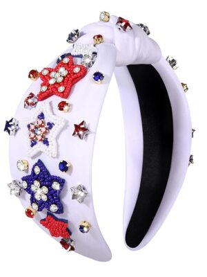 white headband with red, white and blue embellished stars