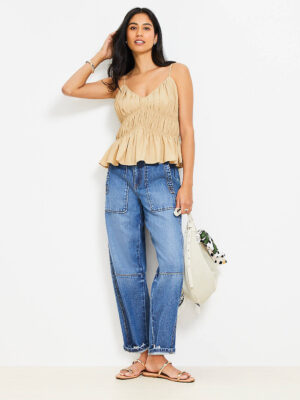 Smocked V-Neck Peplum Cami