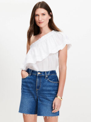 One Shoulder Ruffled Seersucker Top