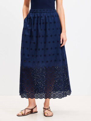 Navy Eyelet Skirt, Elastic Waist