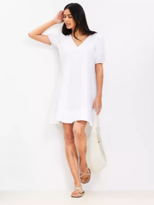 Seamed Vneck Linen Cotton Dress