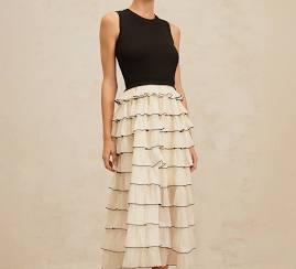 Anouk Contrast Color Tiered Panelled Midi Dress