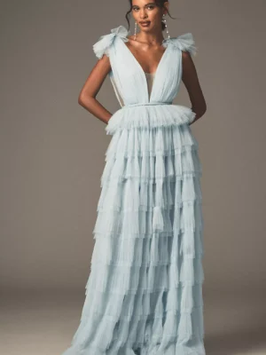 V-Neck A-Line Tulle Gown