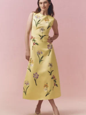 Beautifully Detailed Leo Lin butter yellow A-Line Dress