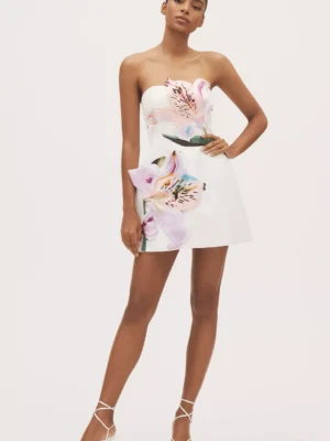 Strapless Floral Applique Leo Lin Mini Dress