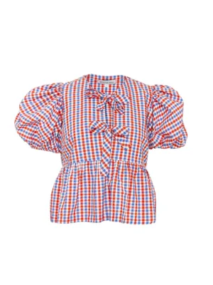 Puff Sleeve Tie front red+white+blue perfection