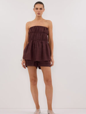 Artie Walnut Ramie Strapless Top