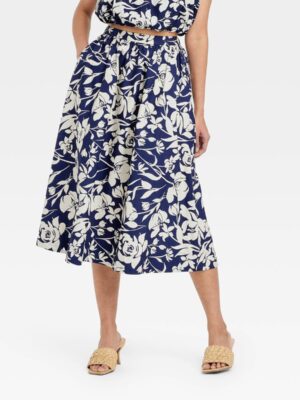 Floral Midi Skirt with Elastic Waistband