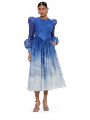 Jordana Structured Shoulder Midi Dress - Aerial Print