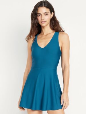 Matte Tie Back Swim Dress, turquoise