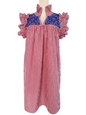 Red Gingham dress with Blue embroidery