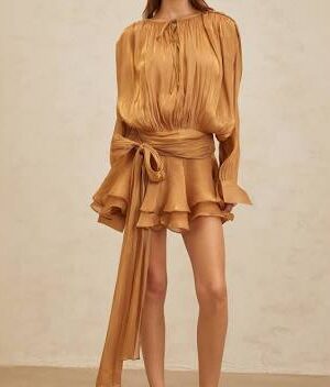 Eugénie Gold Fully Pleated Ruffled Mini Dress