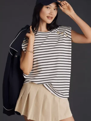 Striped Muscle Top with Gold Buttons