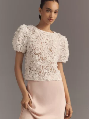 Dolan Left Coast Puff-Sleeve 3D Floral Top