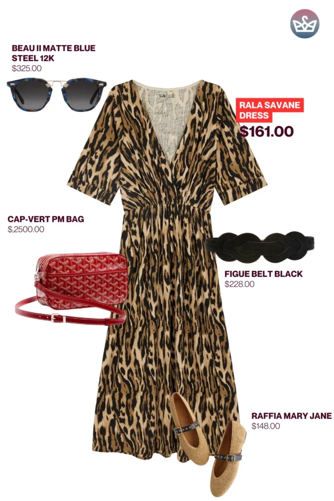 Chic airport outfits that feel like pajamas 41 result adjust my crown Polished chic airport outfit styled with a leopard print rala savane dress red cap vert bag black belt raffia mary jane flats and matte sunglasses