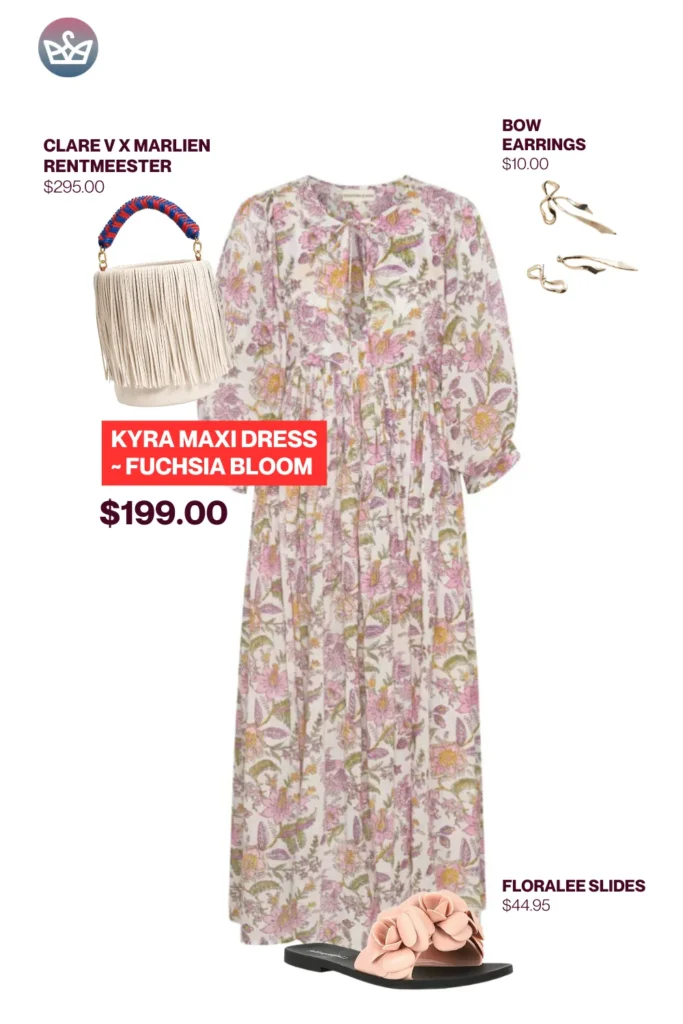 Chic airport outfits that feel like pajamas 54 result adjust my crown Effortless chic airport outfit styled with a floral kyra maxi dress in fuchsia bloom blush floralee slides fringe crossbody bag and bow earrings