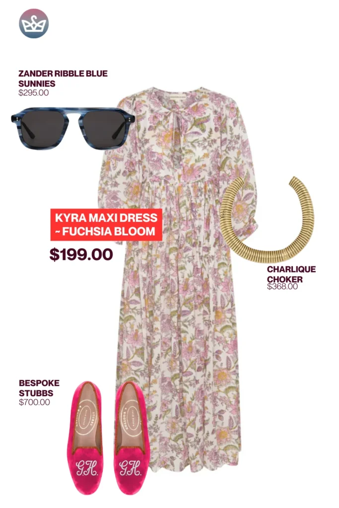 Chic airport outfits that feel like pajamas 56 result adjust my crown Elegant chic airport outfit styled with a floral kyra maxi dress in fuchsia bloom pink bespoke stubbs flats gold choker necklace and zander ribble sunglasses