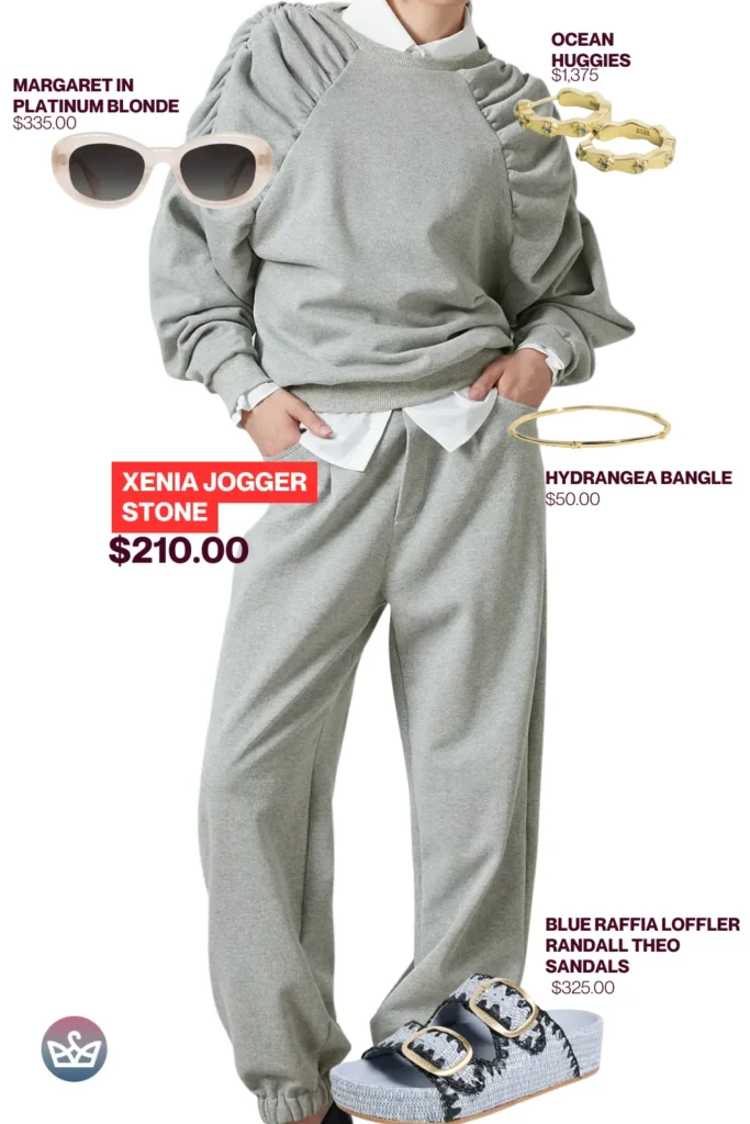 Chic airport outfits that feel like pajamas 58 result adjust my crown Cozy chic airport outfit featuring xenia jogger stone set with platinum blonde sunglasses ocean huggies gold bangle and blue raffia loffler randall sandals Featuring xenia jogger stone set with platinum blonde sunglasses ocean huggies gold bangle and blue raffia loffler randall sandals