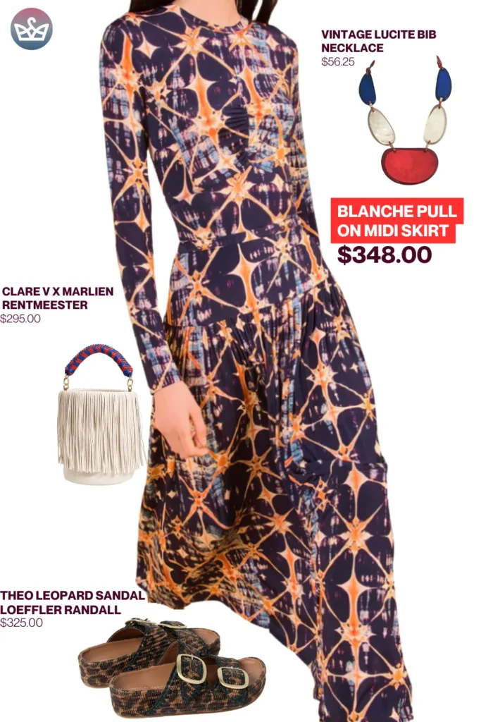 Chic airport outfits that feel like pajamas 89 result adjust my crown Boho chic airport outfit styled with blanche midi skirt vintage lucite bib necklace clare v fringe bag and leopard loeffler randall sandals