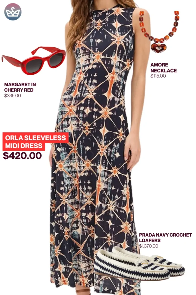 Chic airport outfits that feel like pajamas 92 result adjust my crown Classic chic airport outfit styled with orla sleeveless midi dress cherry red sunglasses heart necklace and prada crochet loafers