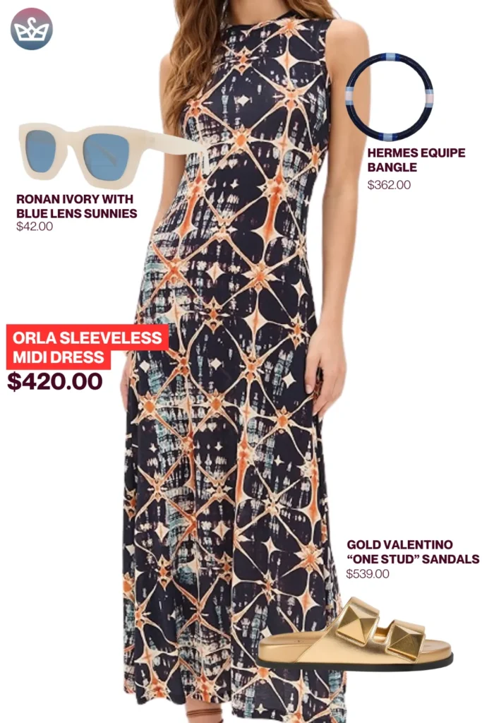 Chic airport outfits that feel like pajamas 93 result adjust my crown Elegant chic airport outfit styled with orla sleeveless midi dress ivory sunglasses with blue lenses hermès bangle and gold valentino stud sandals