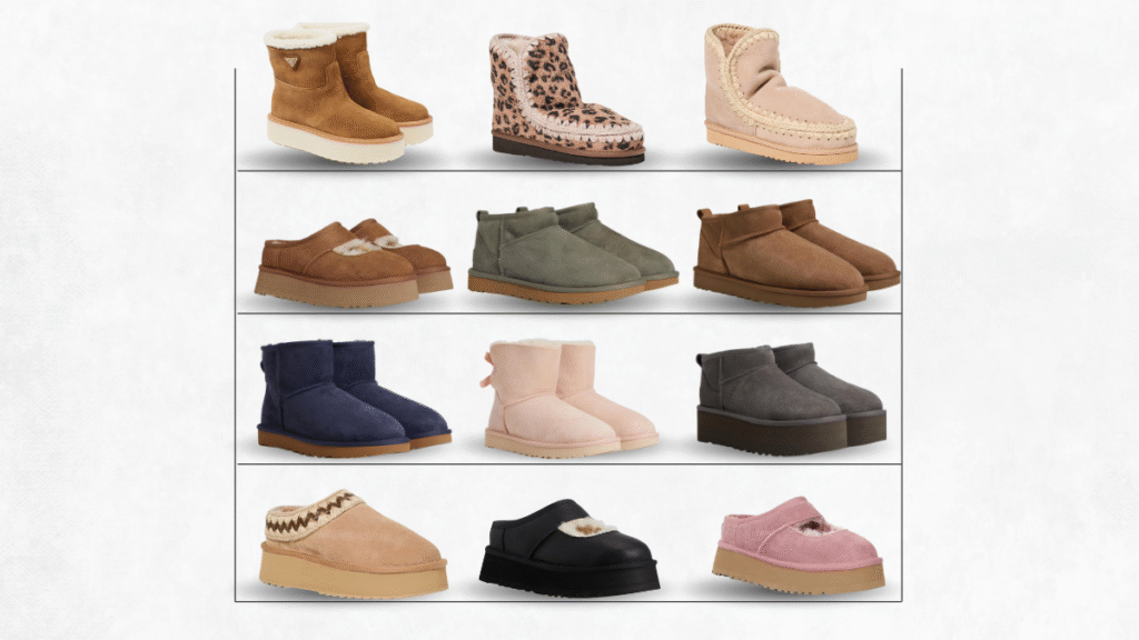 Street-style uggs outfit with tailored camel coat, dark jeans outfit cuffed to the boot, and cream rib socks peeking 1" above chestnut Mini UGGs—cozy but polished for winter.