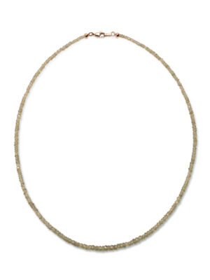 Tiny Beaded 14k Gold Necklace in Green Sapphire - September