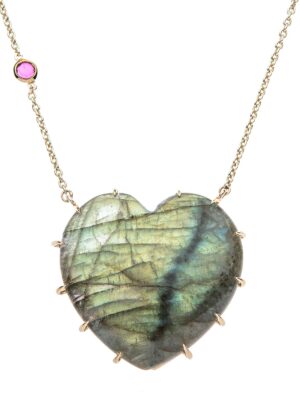LOVE Spotlight Labradorite Carved Heart Necklace with Gold Setting