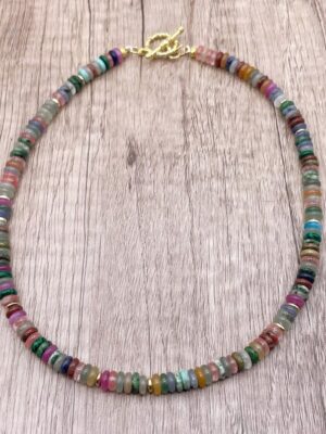 Rainbow Gemstone Beaded Necklace: Gold Toggle Clasp, Custom Length