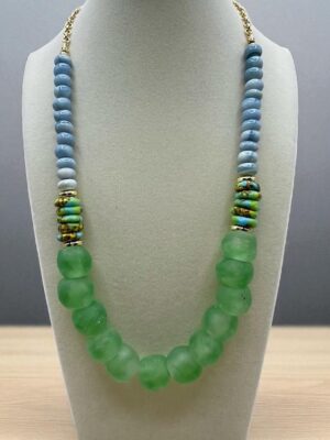 Sea Glass Statement Necklace – Chunky Green & Blue Adjustable Beaded Necklace