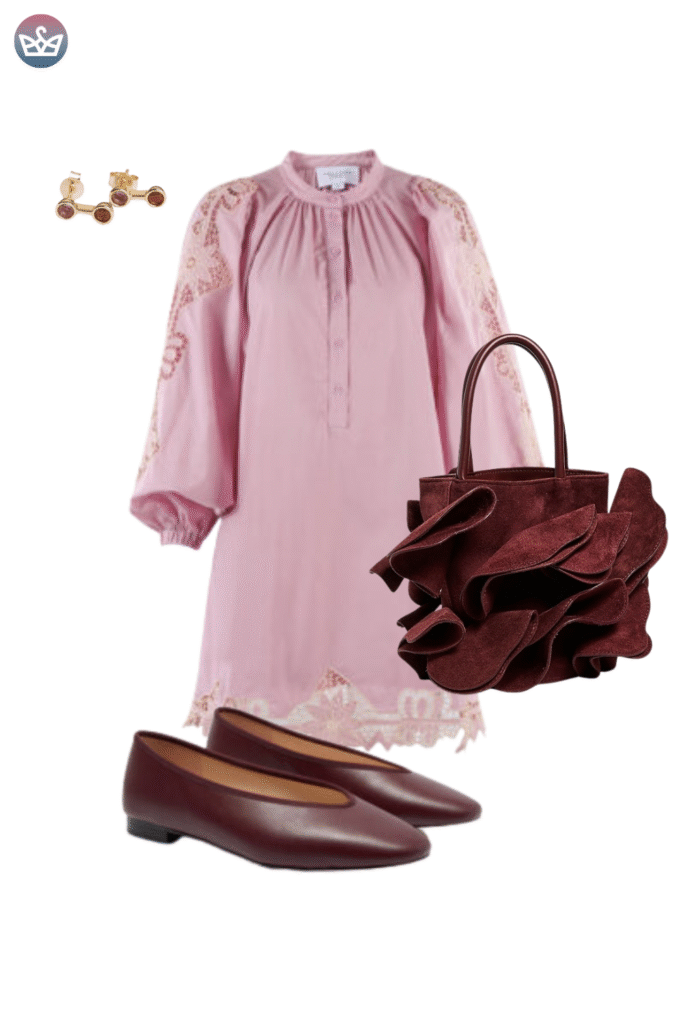 12 must have suede bags for fall that will elevate any outfit 10 adjust my crown A statement burgundy suede bag providing a rich pop of color to a romantic outfit with a pink blouse and matching loafers