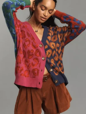 Farm Rio Colorblock Leopard Cardigan