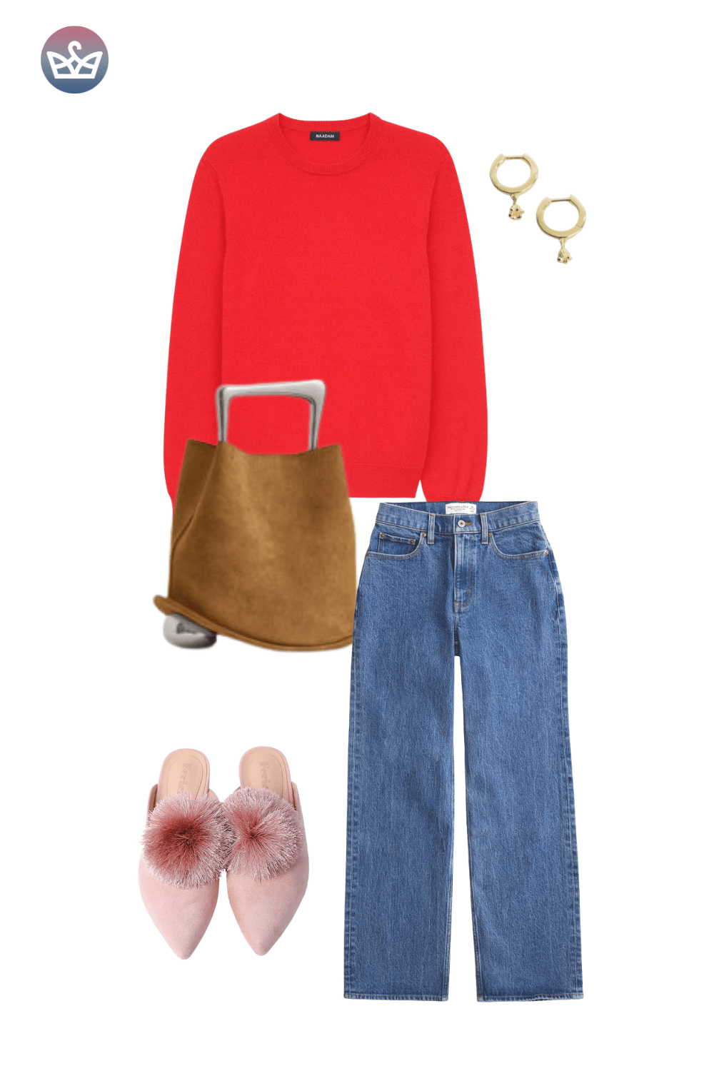 Focus on statement pieces! The ruffle top instantly transforms the wide-leg jeans into a festive look. The contrasting shoes keep it casual, but you could easily swap them for a metallic heel for a full Christmas party transformation.