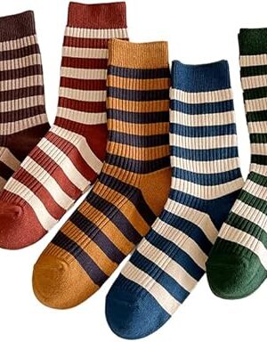 5/10 Pairs Retro Style Colorful Striped Socks, Cute Athletic Crew socks for Women