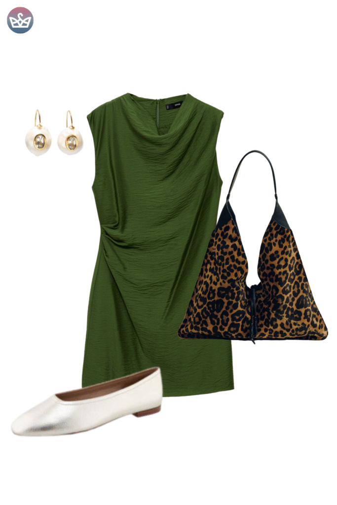 12 must have suede bags for fall that will elevate any outfit 7 adjust my crown A statement leopard print handbag paired with an elegant green satin slip dress for an evening out