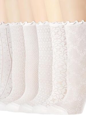 Mcool Mary Women's Ruffle Socks Mesh Casual Lace Cotton Crew Summer Ultra Thin White Frilly Ankle Socks for Women 6 Pairs