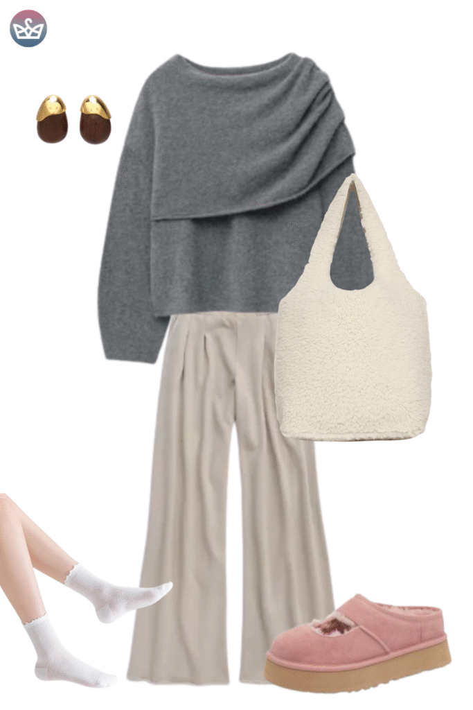 12 must have suede bags for fall that will elevate any outfit 9 adjust my crown A large cream tote bag paired with a soft minimalist outfit of a grey sweater and pleated trousers