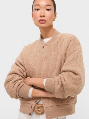 Polo Ralph Lauren Collection Camel Melange Wool Cashmere Sweater Bomber Coat